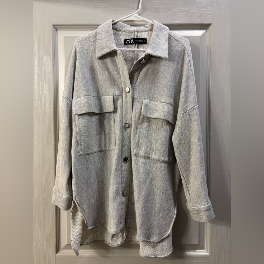 Zara Pocket Overshirt M-L Light Gray - Picture 2 of 3